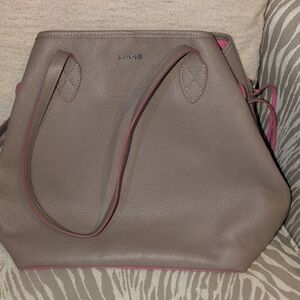 Lodis Brown and Pink Leather Tote With Wristlet